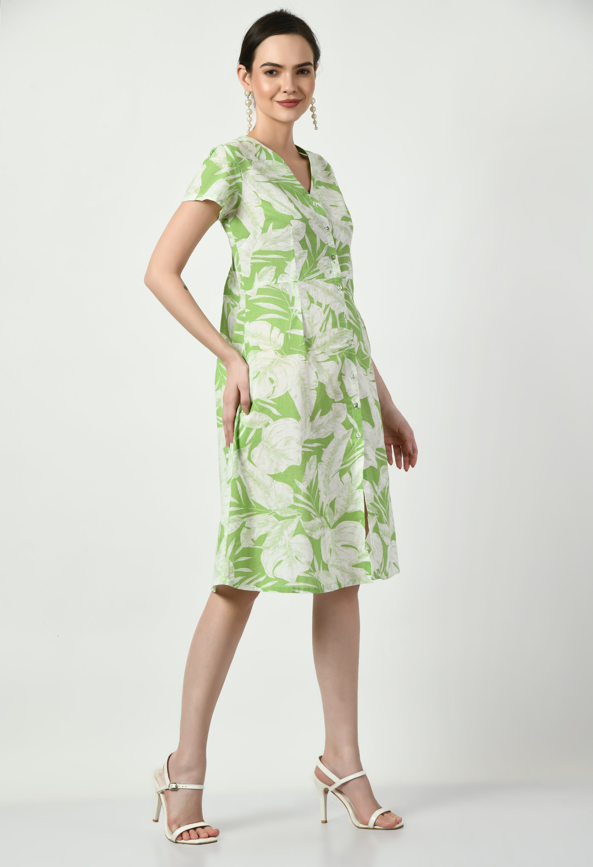 Green and White Short Dress | Green Mini Dress For Women